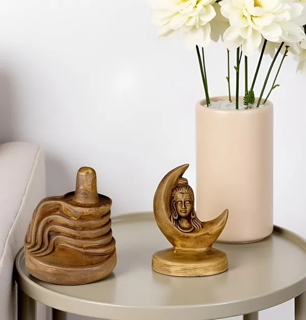 Shivling_And_Divya_Shankara_Antique_Ceramic_Figurine_Showpiece_Artifact_Abstract_Animal_Statue_For_Indoor,Home,Office_Decor,(Shivling-L-8Xw-6.5Xh-8Cm/Divya_Shankara-L-8Xw-6Xh-10.5_Cm)