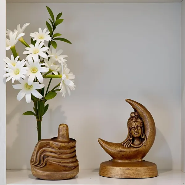 Shivling_And_Divya_Shankara_Antique_Ceramic_Figurine_Showpiece_Artifact_Abstract_Animal_Statue_For_Indoor,Home,Office_Decor,(Shivling-L-8Xw-6.5Xh-8Cm/Divya_Shankara-L-8Xw-6Xh-10.5_Cm)
