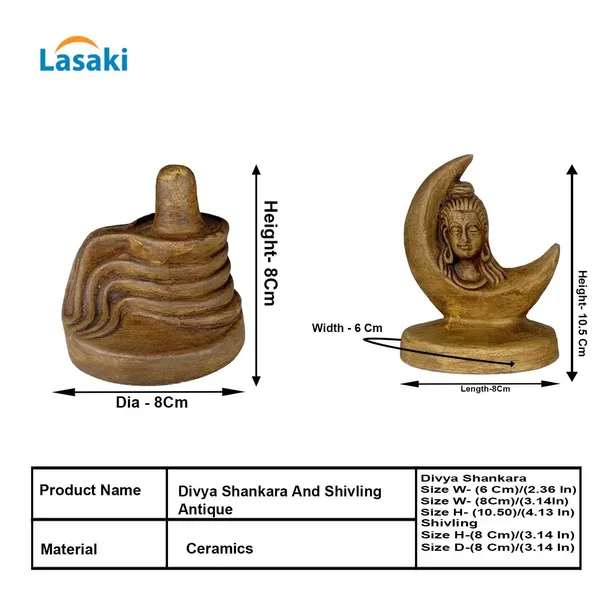 Shivling_And_Divya_Shankara_Antique_Ceramic_Figurine_Showpiece_Artifact_Abstract_Animal_Statue_For_Indoor,Home,Office_Decor,(Shivling-L-8Xw-6.5Xh-8Cm/Divya_Shankara-L-8Xw-6Xh-10.5_Cm)