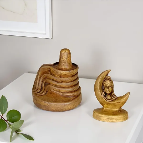 Shivling_And_Divya_Shankara_Antique_Ceramic_Figurine_Showpiece_Artifact_Abstract_Animal_Statue_For_Indoor,Home,Office_Decor,(Shivling-L-8Xw-6.5Xh-8Cm/Divya_Shankara-L-8Xw-6Xh-10.5_Cm)