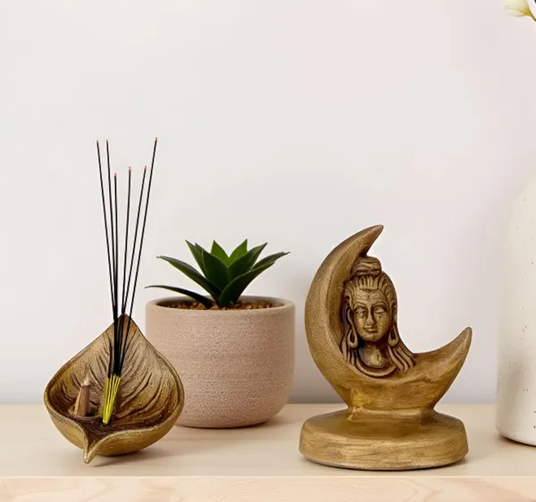 Cosmic_Leaf_And_Divya_Shankara_Antique_Ceramic_Figurine_Showpiece_Artifact_Abstract_Animal_Statue_For_Indoor,Home,Office_Decor,(Cosmic_Leaf-L-9.5Xw-7Xh-5Cm/Divya_Shankara-L-8Xw-6Xh-10.5Cm)