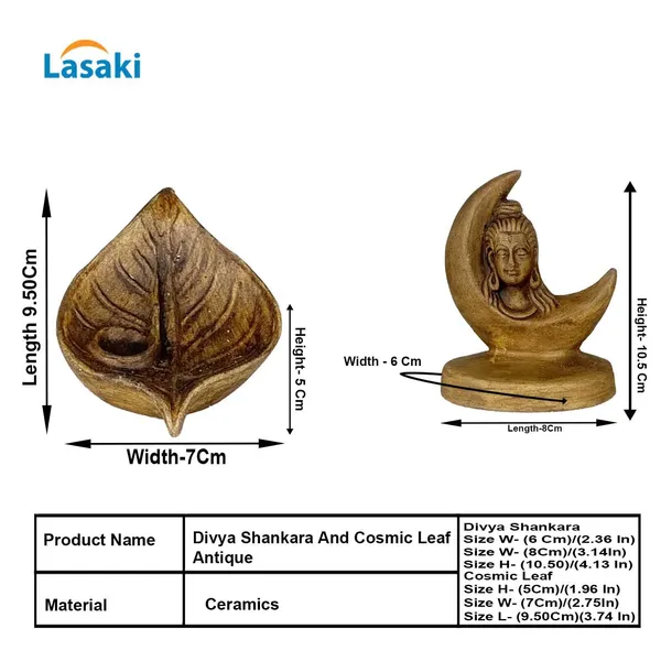 Cosmic_Leaf_And_Divya_Shankara_Antique_Ceramic_Figurine_Showpiece_Artifact_Abstract_Animal_Statue_For_Indoor,Home,Office_Decor,(Cosmic_Leaf-L-9.5Xw-7Xh-5Cm/Divya_Shankara-L-8Xw-6Xh-10.5Cm)