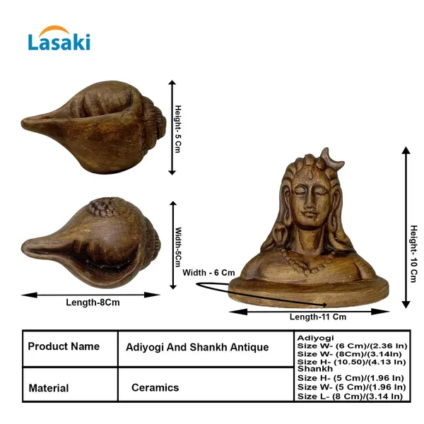 Shankh_And_Adiyogi_Antique_Ceramic_Figurine_Showpiece_Artifact_Abstract_Animal_Statue_For_Indoor,_Home,_Office_Decor,(Shankh-L-8_X_W_-_5_X_H_-_5_Cm/Adiyogi-L_-_11_X_W_-_6_X_H_-_10_Cm)