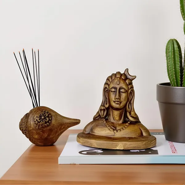 Shankh_And_Adiyogi_Antique_Ceramic_Figurine_Showpiece_Artifact_Abstract_Animal_Statue_For_Indoor,_Home,_Office_Decor,(Shankh-L-8_X_W_-_5_X_H_-_5_Cm/Adiyogi-L_-_11_X_W_-_6_X_H_-_10_Cm)