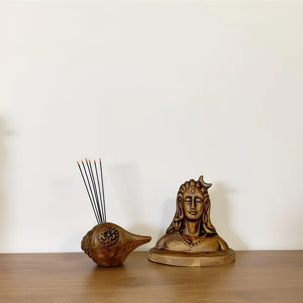 Shankh_And_Adiyogi_Antique_Ceramic_Figurine_Showpiece_Artifact_Abstract_Animal_Statue_For_Indoor,_Home,_Office_Decor,(Shankh-L-8_X_W_-_5_X_H_-_5_Cm/Adiyogi-L_-_11_X_W_-_6_X_H_-_10_Cm)