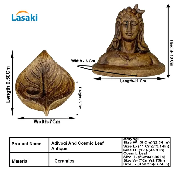 Cosmic_Leaf_And_Adiyogi_Antique_Ceramic_Figurine_Showpiece_Artifact_Abstract_Animal_Statue_For_Indoor,_Home,_Office_Decor,(Cosmic_Leaf-L-9.5Xw-7Xh-5Cm/Adiyogi-L_-_11_X_W_-_6_X_H_-_10_Cm)