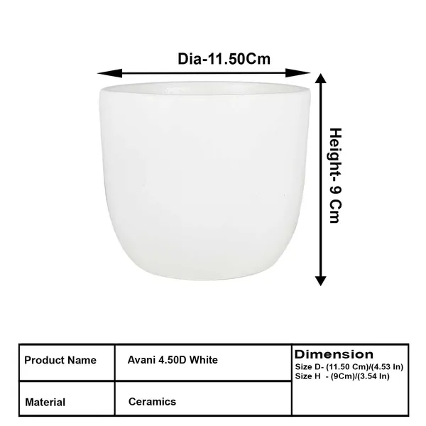 Avani_4.5D_White_Ceramic_Pots_For_Indoor_Plants,_Planters,Gamla,Outdoor,Balcony,Home,Round,Garden,_Office_Decor,Succulent(H_-_9_X_D_-_11.5_Cm)