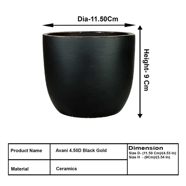 Avani_4.5D_Black_Gold_Ceramic_Pots_For_Indoor_Plants,_Planters,Gamla,Outdoor,Balcony,Home,Round,Garden,_Office_Decor,Succulent(H_-_9_X_D_-_11.5_Cm)
