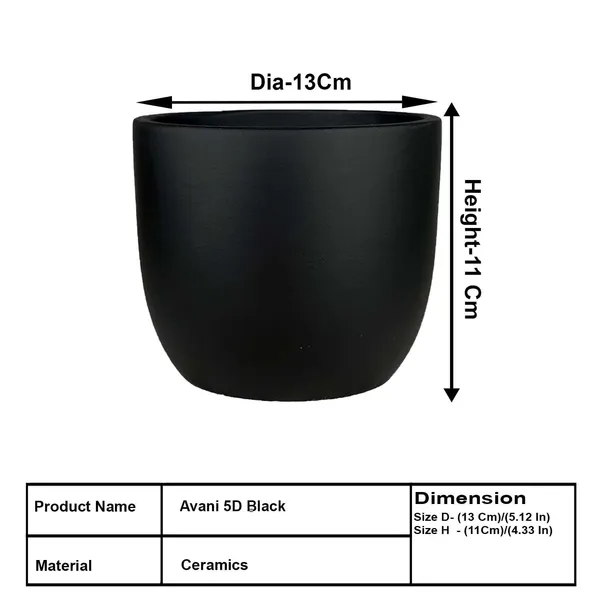 Avani_5D_Black_Ceramic_Pots_For_Indoor_Plants,_Planters,Gamla,Outdoor,Balcony,Home,Round,Garden,_Office_Decor,Succulent(H_-_11_X_D_-_13_Cm)