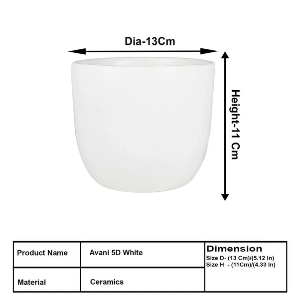 Avani_5D_White_Ceramic_Pots_For_Indoor_Plants,_Planters,Gamla,Outdoor,Balcony,Home,Round,Garden,_Office_Decor,Succulent(H_-_11_X_D_-_13_Cm)