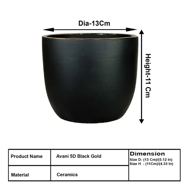 Avani_5D_Black_Gold_Ceramic_Pots_For_Indoor_Plants,_Planters,Gamla,Outdoor,Balcony,Home,Round,Garden,_Office_Decor,Succulent(H_-_11_X_D_-_13_Cm)