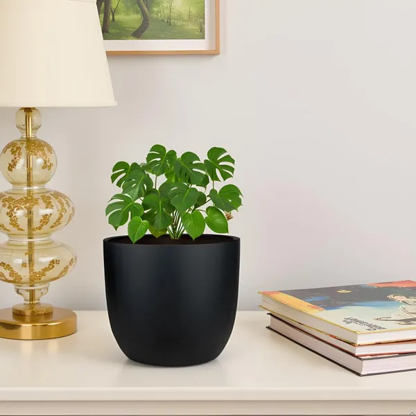 Avani_6D_Black_Ceramic_Pots_For_Indoor_Plants,_Planters,Gamla,Outdoor,Balcony,Home,Round,Garden,_Office_Decor,Succulent(H_-_13_X_D_-_15.5_Cm)
