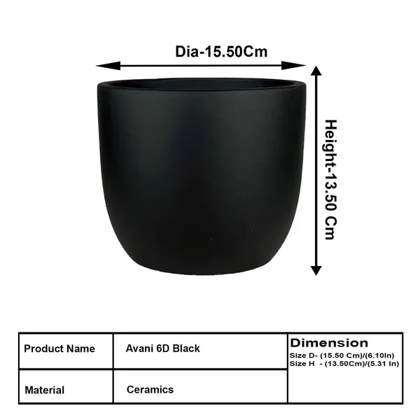 Avani_6D_Black_Ceramic_Pots_For_Indoor_Plants,_Planters,Gamla,Outdoor,Balcony,Home,Round,Garden,_Office_Decor,Succulent(H_-_13_X_D_-_15.5_Cm)