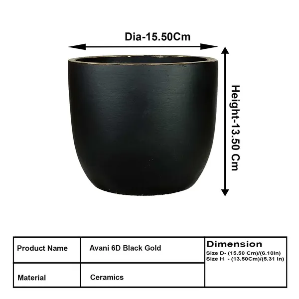 Avani_6D_Black_Gold_Ceramic_Pots_For_Indoor_Plants,_Planters,Gamla,Outdoor,Balcony,Home,Round,Garden,_Office_Decor,Succulent(H_-_13_X_D_-_15.5_Cm)