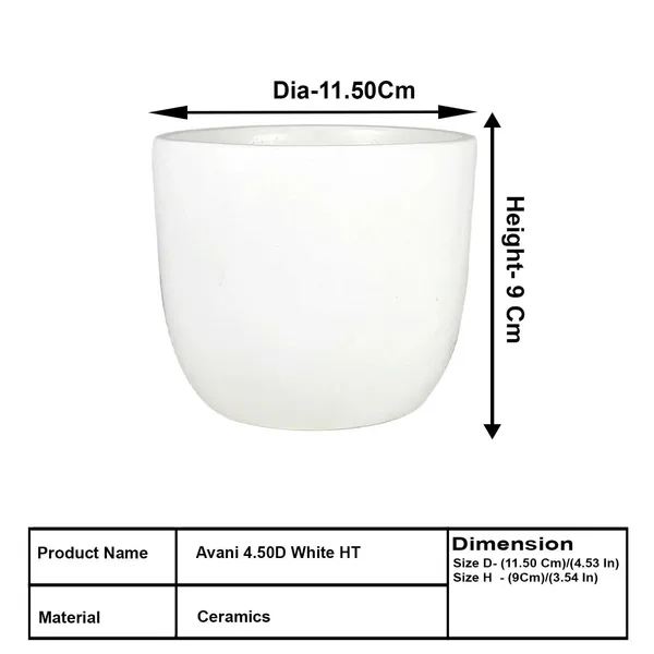 Avani_4.5D_White_Ht_Ceramic_Pots_For_Indoor_Plants,_Planters,Gamla,Outdoor,Balcony,Home,Round,Garden,_Office_Decor,Succulent(H_-_9_X_D_-_11.5_Cm)