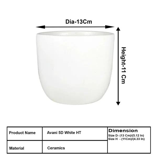 Avani_5D_White_Ht_Ceramic_Pots_For_Indoor_Plants,_Planters,Gamla,Outdoor,Balcony,Home,Round,Garden,_Office_Decor,Succulent(H_-_11_X_D_-_13_Cm)