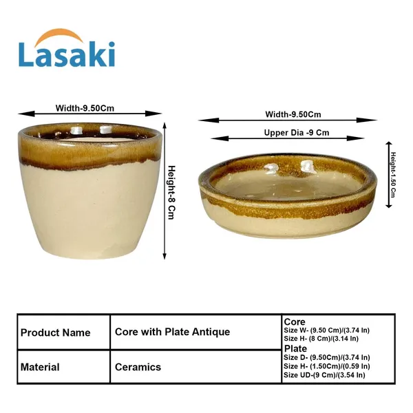 Core_With_Plate_Beige_Dt1_Ceramic_Pots_For_Indoor_Plants,Planters,Flower,Gamla,Outdoor(Pot-D-9.5_X_H-8.5Cm,Plate-D-9.5_Xh-1.5_Cm)