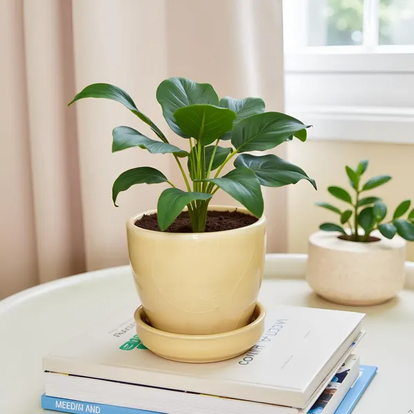 Core_With_Plate_Brown__Ceramic_Pots_For_Indoor_Plants,Planters,Flower,Gamla,Outdoor(Pot-D-9.5_X_H-8.5Cm,Plate-D-9.5_Xh-1.5_Cm)