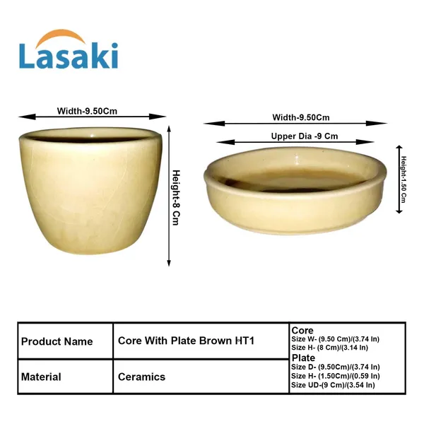 Core_With_Plate_Brown__Ceramic_Pots_For_Indoor_Plants,Planters,Flower,Gamla,Outdoor(Pot-D-9.5_X_H-8.5Cm,Plate-D-9.5_Xh-1.5_Cm)