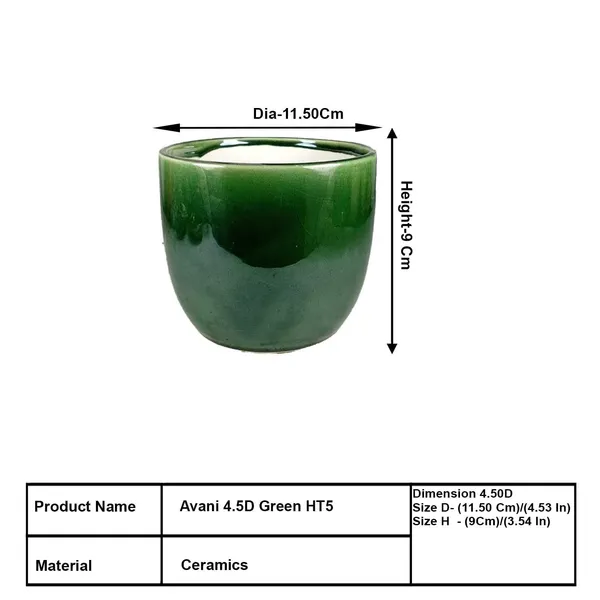 Avani_4.5D_Green_Ht5_Ceramic_Pots_For_Indoor_Plants,_Planters,Gamla,Outdoor,Balcony,Home,Round,Garden,_Office_Decor,Succulent(H_-_9_X_D_-_11.5_Cm)