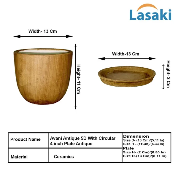 Avani_5D_Antique_With_Plate_R4_Antique_Ceramic_Pots_For_Indoor_Plants,Planters,Flower,Gamla,Outdoor(Pot-D-13_X_H-11Cm,Plate-D-13_Xh-2_Cm)