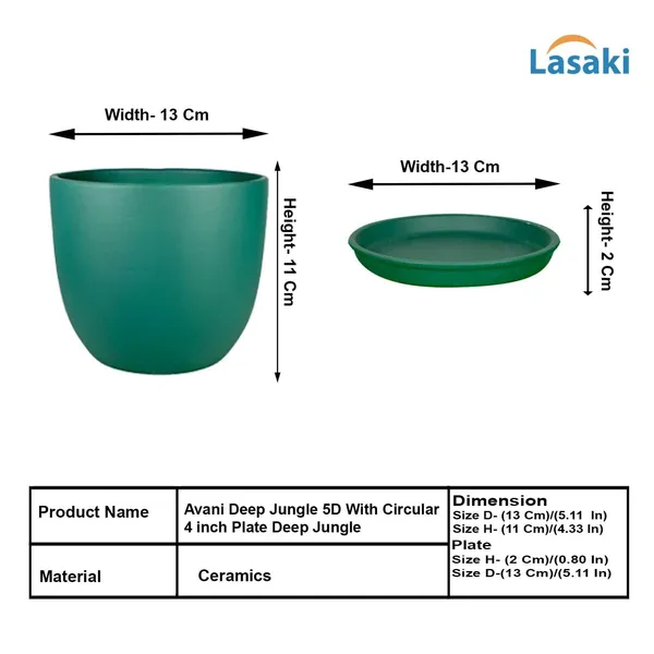 Avani_5D_Deep_Jungle_With_Plate_R4_Deep_Jungle_Ceramic_Pots_For_Indoor_Plants,Planters,Flower,Gamla,Outdoor(Pot-D-13_X_H-11Cm,Plate-D-13_Xh-2_Cm)