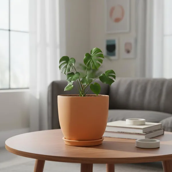 Avani_5D_Ginger_With_Plate_R4_Ginger_Ceramic_Pots_For_Indoor_Plants,Planters,Flower,Gamla,Outdoor(Pot-D-13_X_H-11Cm,Plate-D-13_Xh-2_Cm)