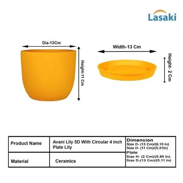 Avani_5D_Lily_With_Plate_R4_Lily_Ceramic_Pots_For_Indoor_Plants,Planters,Flower,Gamla,Outdoor(Pot-D-13_X_H-11Cm,Plate-D-13_Xh-2_Cm)