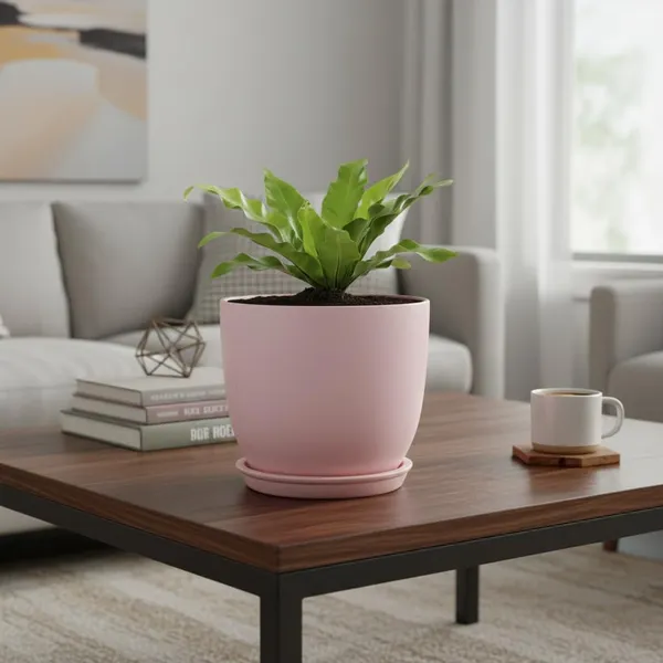 Avani_5D_Pink_With_Plate_R4_Pink_Ceramic_Pots_For_Indoor_Plants,Planters,Flower,Gamla,Outdoor(Pot-D-13_X_H-11Cm,Plate-D-13_Xh-2_Cm)