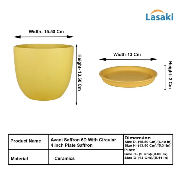 Avani_5D_Saffron_With_Plate_R4_Saffron_Ceramic_Pots_For_Indoor_Plants,Planters,Flower,Gamla,Outdoor(Pot-D-13_X_H-11Cm,Plate-D-13_Xh-2_Cm)