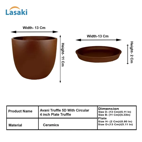 Avani_5D_Truffle_With_Plate_R4_Truffle_Ceramic_Pots_For_Indoor_Plants,Planters,Flower,Gamla,Outdoor(Pot-D-13_X_H-11Cm,Plate-D-13_Xh-2_Cm)