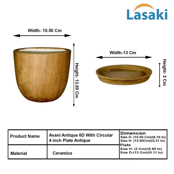 Avani_6D_Antique_With_Plate_R4_Antique_Ceramic_Pots_For_Indoor_Plants,Planters,Flower,Gamla,Outdoor(Pot-D-15.5_X_H-13Cm,Plate-D-13_Xh-2_Cm)