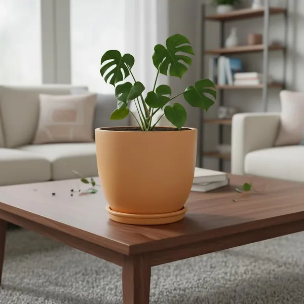 Avani_6D_Ginger_With_Plate_R4_Ginger_Ceramic_Pots_For_Indoor_Plants,Planters,Flower,Gamla,Outdoor(Pot-D-15.5_X_H-13Cm,Plate-D-13_Xh-2_Cm)