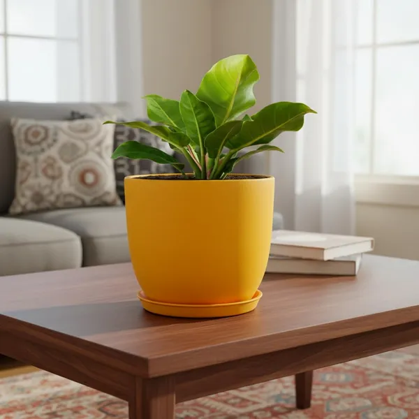 Avani_6D_Lily_With_Plate_R4_Lily_Ceramic_Pots_For_Indoor_Plants,Planters,Flower,Gamla,Outdoor(Pot-D-15.5_X_H-13Cm,Plate-D-13_Xh-2_Cm)