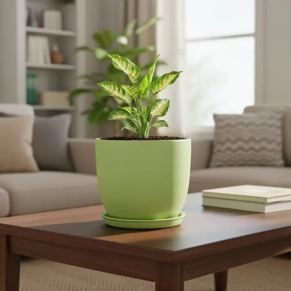 Avani_6D_Mint_With_Plate_R4_Mint_Ceramic_Pots_For_Indoor_Plants,Planters,Flower,Gamla,Outdoor(Pot-D-15.5_X_H-13Cm,Plate-D-13_Xh-2_Cm)