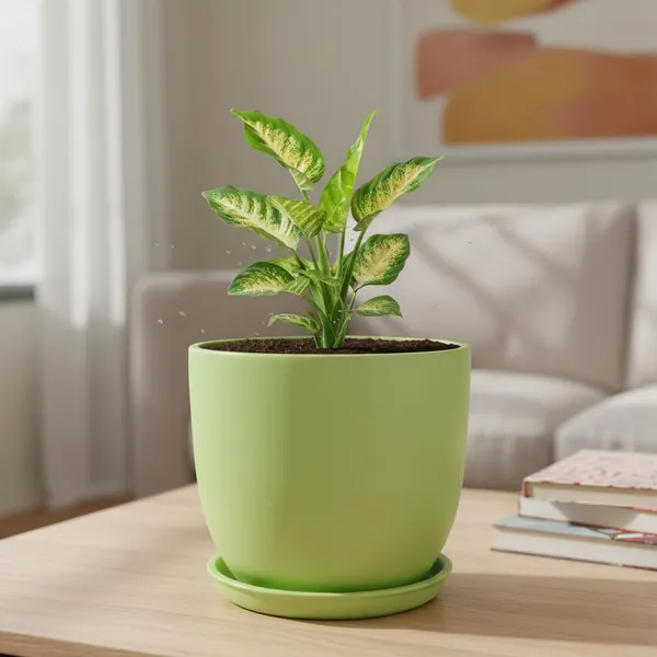 Avani_6D_Mint_With_Plate_R4_Mint_Ceramic_Pots_For_Indoor_Plants,Planters,Flower,Gamla,Outdoor(Pot-D-15.5_X_H-13Cm,Plate-D-13_Xh-2_Cm)