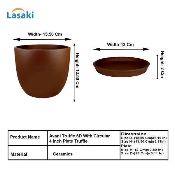 Avani_6D_Truffle_With_Plate_R4_Truffle_Ceramic_Pots_For_Indoor_Plants,Planters,Flower,Gamla,Outdoor(Pot-D-15.5_X_H-13Cm,Plate-D-13_Xh-2_Cm)