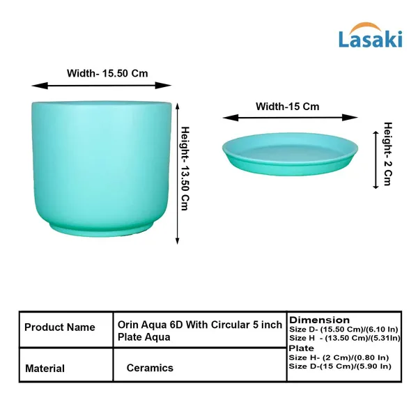 Orin_6D_Aqua_With_Plate_R5_Aqua_Ceramic_Pots_For_Indoor_Plants,Planters,Flower,Gamla,Outdoor(Pot-D-15.5_X_H-13.5Cm,Plate-D-15_Xh-2_Cm)