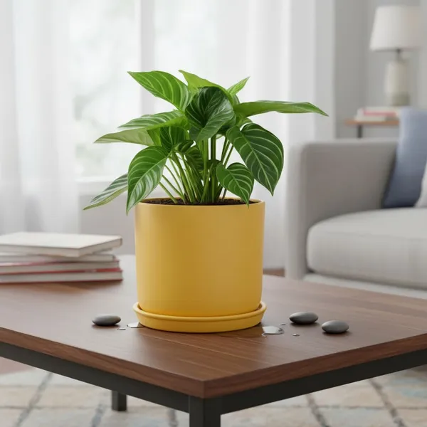 Orin_6D_Saffron_With_Plate_R5_Saffron_Ceramic_Pots_For_Indoor_Plants,Planters,Flower,Gamla,Outdoor(Pot-D-15.5_X_H-13.5Cm,Plate-D-15_Xh-2_Cm)