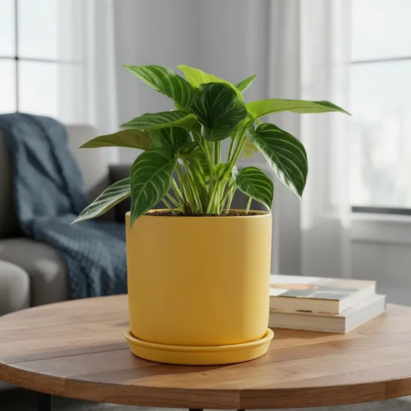 Orin_6D_Saffron_With_Plate_R5_Saffron_Ceramic_Pots_For_Indoor_Plants,Planters,Flower,Gamla,Outdoor(Pot-D-15.5_X_H-13.5Cm,Plate-D-15_Xh-2_Cm)