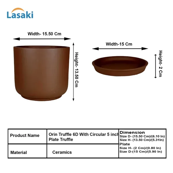 Orin_6D_Truffle_With_Plate_R5_Truffle_Ceramic_Pots_For_Indoor_Plants,Planters,Flower,Gamla,Outdoor(Pot-D-15.5_X_H-13.5Cm,Plate-D-15_Xh-2_Cm)