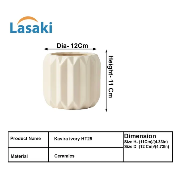 Kavira_Ivory_Ht25_Ceramic_Pots_For_Indoor_Plants,_Planters,Gamla,Outdoor,Balcony,Home,Round,Garden,_Office_Decor,Succulent(H_-_11_X_D_-_12_Cm)