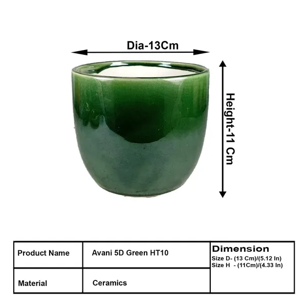 Avani_5D_Green_Ht5_Ceramic_Pots_For_Indoor_Plants,_Planters,Gamla,Outdoor,Balcony,Home,Round,Garden,_Office_Decor,Succulent(H_-_11_X_D_-_13_Cm)