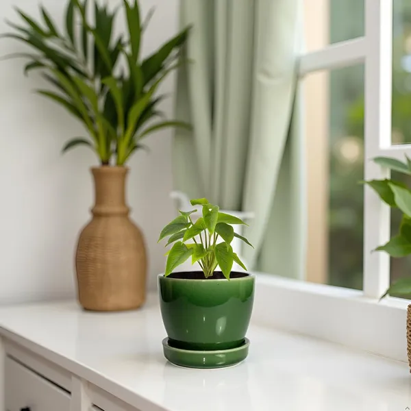 Core_With_Plate_Green_Ht5_Ceramic_Pots_For_Indoor_Plants,Planters,Flower,Gamla,Outdoor(Pot-D-9.5_X_H-8.5Cm,Plate-D-9.5_Xh-1.5_Cm)