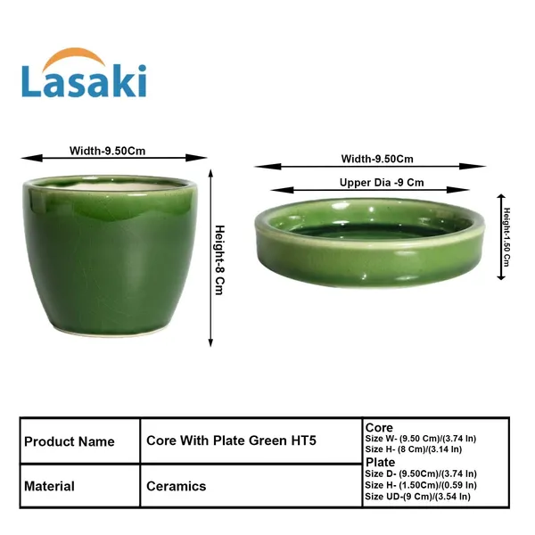 Core_With_Plate_Green_Ht5_Ceramic_Pots_For_Indoor_Plants,Planters,Flower,Gamla,Outdoor(Pot-D-9.5_X_H-8.5Cm,Plate-D-9.5_Xh-1.5_Cm)