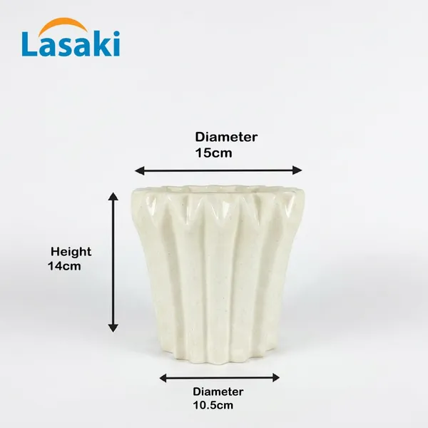 Lasaki_Flory_ivory_HT25_Ceramic_Pots_for_Indoor_Plants,_Planters,gamla,Outdoor,Balcony,Home,Round,Garden,_Office_Decor,Succulent(H_-_14_X_D_-_15_cm)(Plants_not_included)