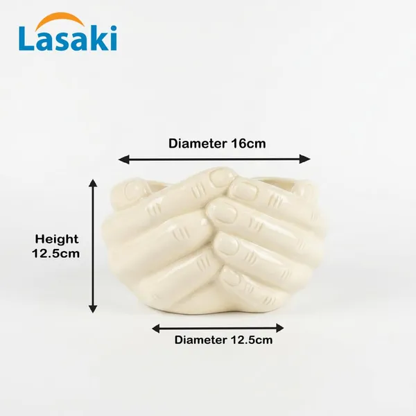 Lasaki_Hand_ivory_HT25_Ceramic_Pots_for_Indoor_Plants,_Planters,gamla,Outdoor,Balcony,Home,Round,Garden,_Office_Decor,Succulent(L_-_19_.5X_W_-_16_X_H_-_10_cm)(Plants_not_included)