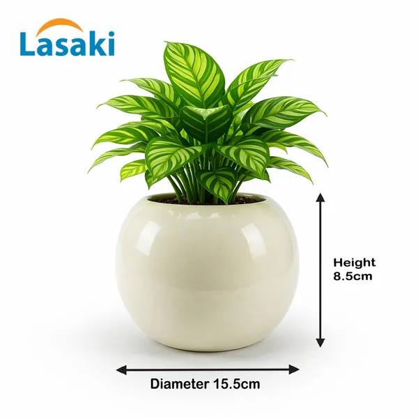 Lasaki_Peblo_big_ivory_HT25_Ceramic_Pots_for_Indoor_Plants,_Planters,gamla,Outdoor,Balcony,Home,Round,Garden,_Office_Decor,Succulent(H_-_8.5_X_D_-_11_cm)(Plants_not_included)