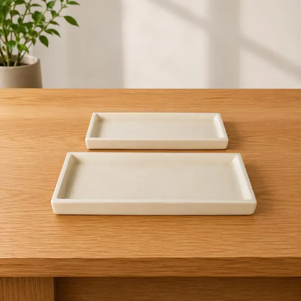 Lasaki_Slato_tray_ivory_HT25_set_of_2_|_rectangle_ceramic(Plates/Saucers)for_Pots,Planters,Flowers,Succulents|Decorative_Garden_Accessories|(L_-_23.5_X_W_-_11.5_X_H_-_2.5_cm)