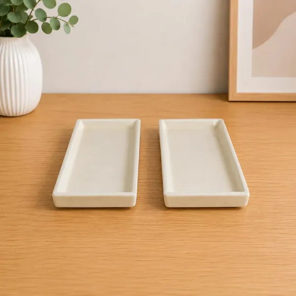 Lasaki_Slato_tray_ivory_HT25_set_of_2_|_rectangle_ceramic(Plates/Saucers)for_Pots,Planters,Flowers,Succulents|Decorative_Garden_Accessories|(L_-_23.5_X_W_-_11.5_X_H_-_2.5_cm)